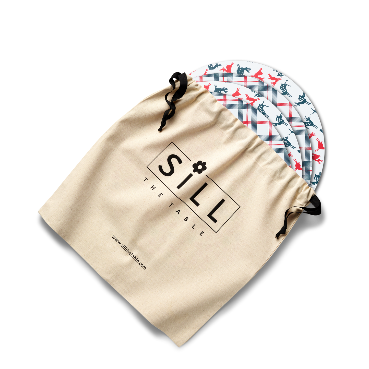 Reindeer + Plaid, Set of Four